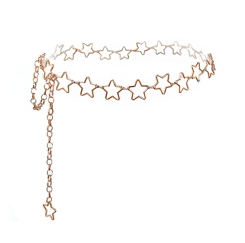Silver Chain Belt Star Waist Chain Y2K Cute Belt Fashion Body Chains for Women Dress Waist Jewelry Accessory - color: Gold