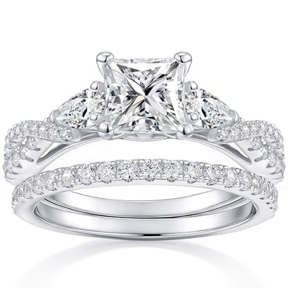 Newshe Jewellery Wedding Ring Set for Women Moissanite Engagement Rings Bridal Sets Princess Pear Promise Anniversary Band Size