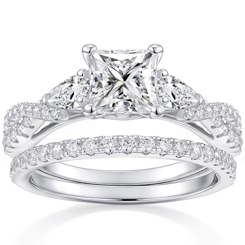 Newshe Jewellery Wedding Ring Set for Women Moissanite Engagement Rings Bridal Sets Princess Pear Promise Anniversary Band Size
