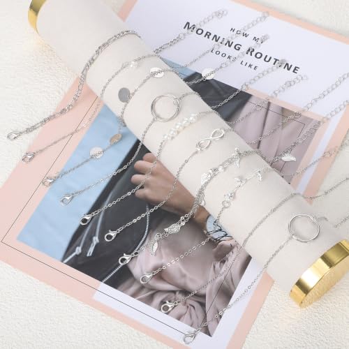 12pcs Gold/Silver Ankle Bracelets for Women Layered Waterproof 14k Cuban Link Chain Anklets Set Adjustable Dainty Summer Beach Gold Accessories Boho Bracelet Jewelry - style: 10PCS Style E