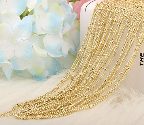 ALEXCRAFT Wholesale 12PCS Gold Plated Solid Brass Satellite Beaded | Curb Thin Chain Necklace Bulk for Jewelry Making (18 Inch(1.5mm)) - color: Gold, size: 18 inch-1.5mm