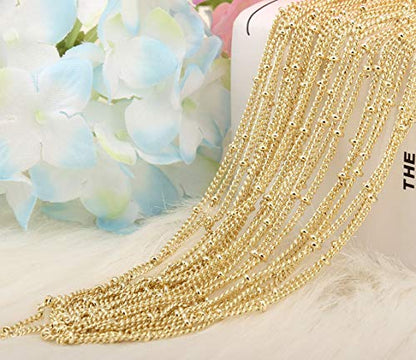 ALEXCRAFT Wholesale 12PCS Gold Plated Solid Brass Satellite Beaded | Curb Thin Chain Necklace Bulk for Jewelry Making (18 Inch(1.5mm)) - color: Gold, size: 18 inch-1.5mm