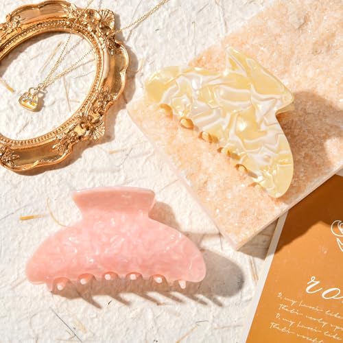 Aileam Acetate Hair Claw Clips for Women,Beige Pink hair clip French Design Strong Hold Non-Slip claw clips for Thick Hair, 2 Pack - color: Beige & Deep Pink