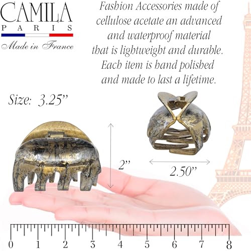 Camila Paris CP3725 French Octopus Hair Clip, 3.25" Large Claw Clips for Thick Hair, Girl Octopus Claw Clip for Women, Strong No-Slip Grip, Wide Jaw Clips for Women, Made in France - color: Black/Gold 3.5"