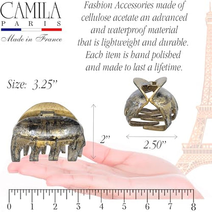 Camila Paris CP3725 French Octopus Hair Clip, 3.25" Large Claw Clips for Thick Hair, Girl Octopus Claw Clip for Women, Strong No-Slip Grip, Wide Jaw Clips for Women, Made in France - color: Black/Gold 3.5"