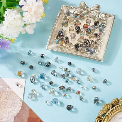 100Pcs Faceted Teardrop Crystal Beads Transparent Electroplate Water Drop Top Drilled Beads Colorful Teardrop Chandelier Charms for DIY Crafts Earring Bracelet Jewelry Making - color: Mixed Color-D