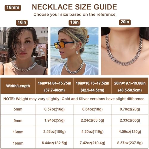 NOKMIT Chunky Cuban Link Curb Chain Necklace for Women Men Dainty 18K Gold Silver Tone Choker Thick Trendy Statement Diamond Cut Punk Hip Hop Cuban Chain Jewelry Gifts Unisex Size 5mm/9mm/13mm/16mm - color: 16mm-Gold, size: 18inches