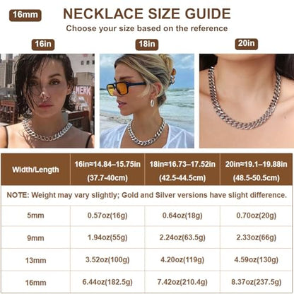 NOKMIT Chunky Cuban Link Curb Chain Necklace for Women Men Dainty 18K Gold Silver Tone Choker Thick Trendy Statement Diamond Cut Punk Hip Hop Cuban Chain Jewelry Gifts Unisex Size 5mm/9mm/13mm/16mm - color: 16mm-Gold, size: 18inches