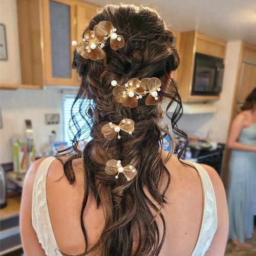 Bridal Hair Pins 4pcs Wedding Pearl Metal Flower Hair Pieces Accessories for Women Girls