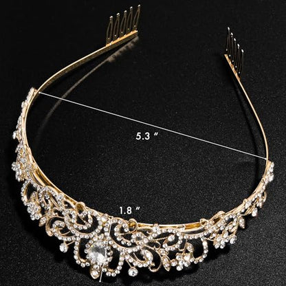 TAROSE Tiaras for Women, Birthday Crown and Sash for Girls | Birthday Sash Sunglasses Outfit, Birthday Gift for Women Girls, Goddess Crown Bride/Halloween/Prom/Party/Costume - color: 1 B. Gold+white