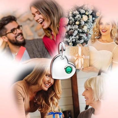 Birthstone Charm, Heart Charm Pendant Dangle with CZ, for Anniversary Birthday Mothers Valentines Day Christmas Graduation, for Yourself Family Mom Friend Girlfriend Sister Grandma - style: May