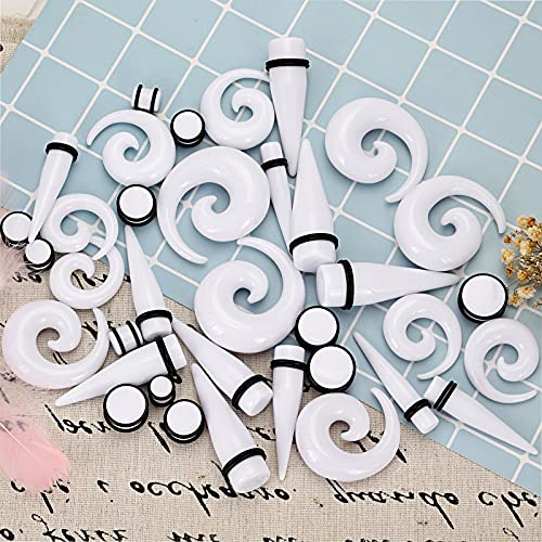 Qmcandy 00G-20mm Ear Stretching Kit 36PCS Big Gauge Taper Kit Large Acrylic Tunnel Plug Spiral Set - color: 36pcs, White