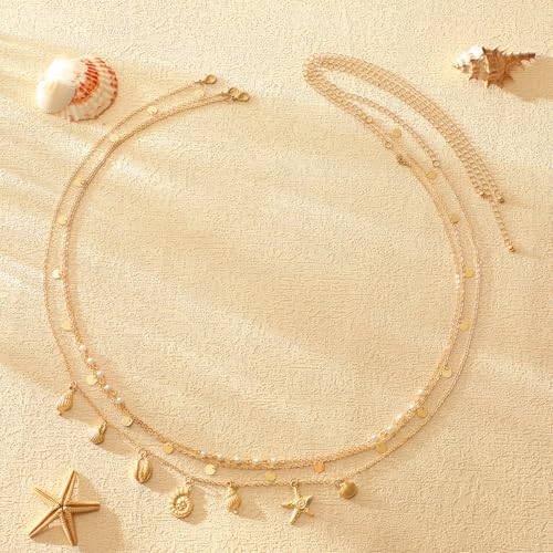 14K Gold Plated Waist Chain for Women Layered Waist Beads Belly Chain Belt, Waterproof Summer Beach Body Jewelry for Bikini, Festival Vacation Accessories for Women - style: Conch Tassel