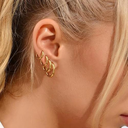 Silver Gold Hoop Earrings for Women Men, 316L Surgical Stainless Steel Huggie Hoop Earrings Set Hypoallergenic Small Cartilage Earrings Lightweight Hoop Earrings Huggie Set - color: 4 Pair Small Gold-8/10/12/14mm