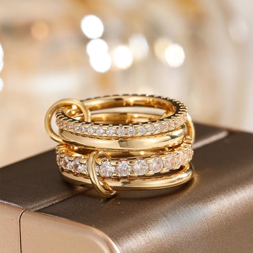Gold Stackable Rings for Women Non Tarnish, Dainty Stackable 18k Gold Plated CZ Cubic Zirconia Rings, Gold Knuckle Women Rings Set - color: G1, size: 5