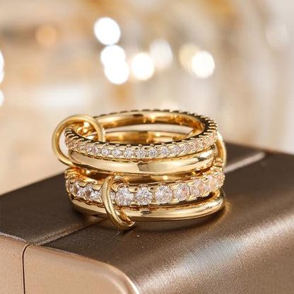 Gold Stackable Rings for Women Non Tarnish, Dainty Stackable 18k Gold Plated CZ Cubic Zirconia Rings, Gold Knuckle Women Rings Set - color: G1, size: 7