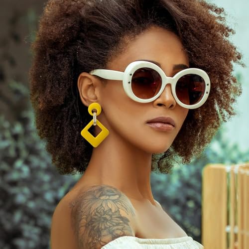 Retro Simple Acrylic Geometric Square Hollow Earrings for Women White Statement Drop Earring