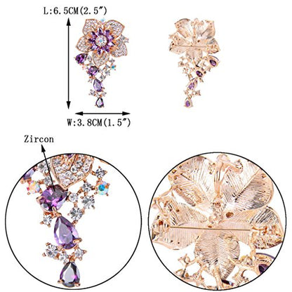 EVER FAITH CZ Austrian Crystal Blooming Orchid Flower Tear Drop Pendant Brooch Pin Gold-Tone