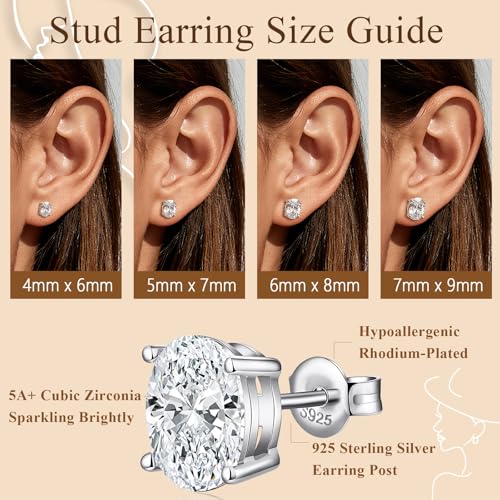 Brilliant Heart-cut/Oval-cut/Trillion-cut/Cushion-cut/Emerald-cut/Marquise-cut Stud, 925 Sterling Silver Cubic Zirconia Stud Earrings for Women Men - style: B-Oval-cut