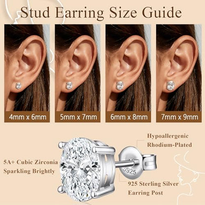 Brilliant Heart-cut/Oval-cut/Trillion-cut/Cushion-cut/Emerald-cut/Marquise-cut Stud, 925 Sterling Silver Cubic Zirconia Stud Earrings for Women Men - style: B-Oval-cut