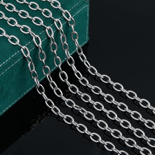 UMAOKANG Stainless Steel Chain for Jewelry Making Embossed Oval Chains Bulk | 2 Yard Silver Chain Necklace DIY for Men and Women Permanent Jewelry Supplies Findings - color: Oval (Steel)