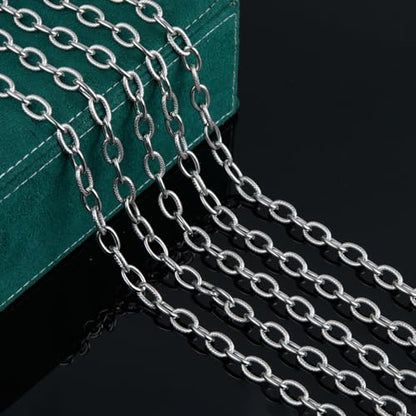 UMAOKANG Stainless Steel Chain for Jewelry Making Embossed Oval Chains Bulk | 2 Yard Silver Chain Necklace DIY for Men and Women Permanent Jewelry Supplies Findings - color: Oval (Steel)