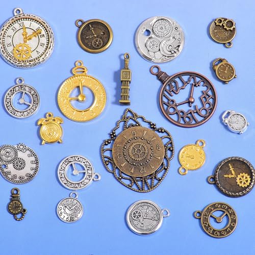 stino 100 G Mixed Style Metal Charms for Jewelry Making, Bulk Silver & Gold Plated, for Bracelet, Necklace, Earrings DIY Crafts - style: Clock