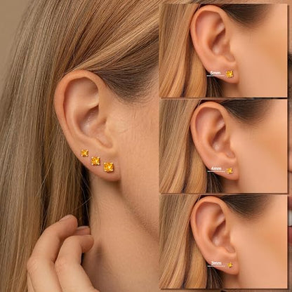 Small Birthstone Flat Back Stud Earrings for Women, 14K Real Gold Plated Hypoallergenic Earring Dainty CZ Cartilage Stud Earring Stack, Perfect Birthday Gifts for Women Her - color: 14K Gold Plated-11-November-Citrine Yellow