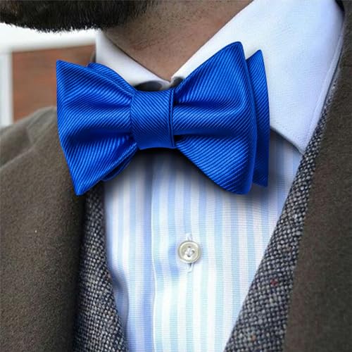 YOHOWA Bow Ties for Men Self-tied Silk Bowtie Solid Color with Lapel Pin and Handkerchief Cufflinks for Wedding Party Prom - color: Soild Deep Blue