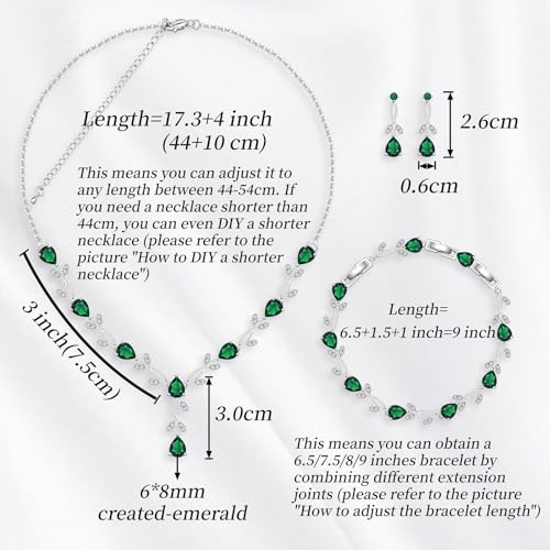 GZWHD Wedding Jewelry Sets for Bride Bridesmaid Women Cubic Zirconia Necklace Earrings Bracelet Set Gift for Mother Friend Wife Daughter Sister Party Prom Jewelry - color: Green