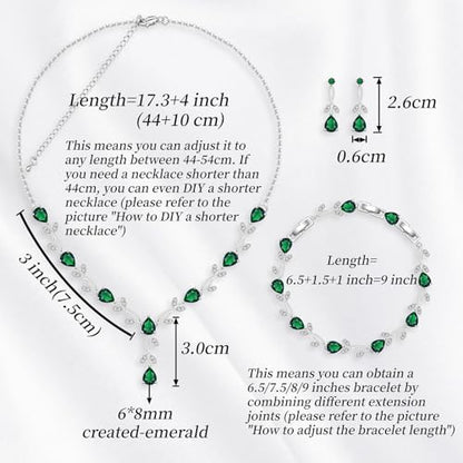GZWHD Wedding Jewelry Sets for Bride Bridesmaid Women Cubic Zirconia Necklace Earrings Bracelet Set Gift for Mother Friend Wife Daughter Sister Party Prom Jewelry - color: Green