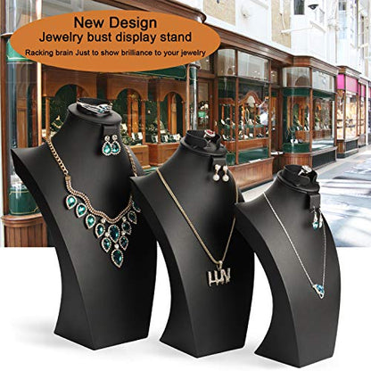 Jewelry Bust,Necklace Bust Jewelry Displays for Shows,Black Leather Bust for Jewelry Display,Jewelry Stand for Necklace,Bracelets,Earrings,Rings (H16.3inch) - size: H16.3inch