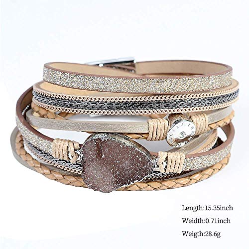 Artilady Leather Wrap Bracelet for Women, Pearl Beaded Bangle Stack Jewelry | Easy on-off, Elegant Handmade Multi-Layered, Daily Casual Date Beach Vacation, Gift for Ladies, Mother, Sister & Friend - style: Brown with druzy
