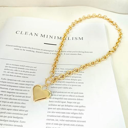 HERIER Cute Heart Necklace Dainty 18k Gold Plated Tiny Heart Pendant Choker Necklaces Small Gold Love Open Heart Chain Necklace for Women Simple Gold Necklace for Women Trendy Jewelry - color: Chunky Heart Necklace-Gold