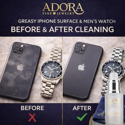 Adora Universal Cleaner Kit Jewelry, Eyeglasses, iPhone, iPad, Samsung & iWatch | Removes Grease & Dirt | Safe for Gold, Silver, Diamonds & Gemstones | 3-Piece 1.69 fl oz