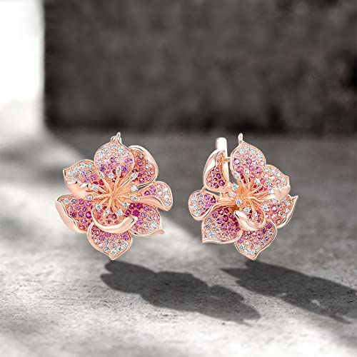 Santuzza Sterling Silver Gemstone Flower Earrings for Women - color: [A]Hibiscus-Pink