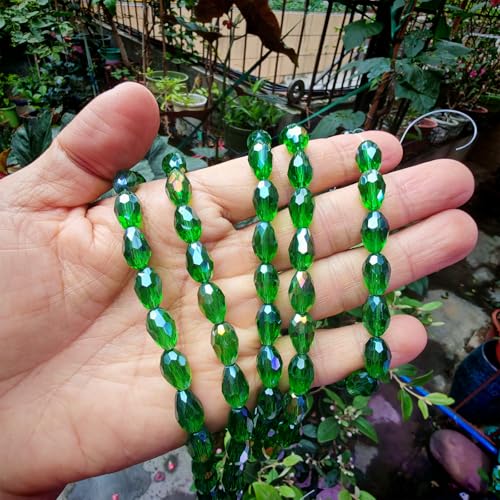 8x12mm Teardrop Glass Beads for Jewelry Making, Vertical Hole Faceted Crystal Prism Beads for Pendants Bracelet Necklace Earring, Grass Green 100pcs - color: Grass Green