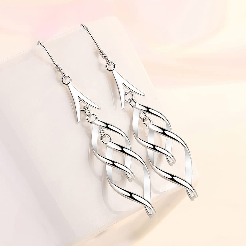 Linear Swirl Wire Earrings For Women dangling Boho Dangle Drop - color: Silver-Linear Swirl Wire EarringsEiffel