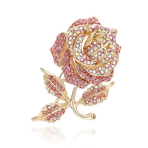 Brooch Pins for Women Girls Fashion Flower Crystal Rhinestone Pearl Jewelry - color: Pink Rose