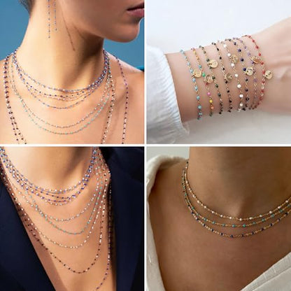 33FT 2mm Gold Cable Chains Black White Enamel Chain Bulk for Jewelry Making | 18K Gold PVD Plated Stainless Steel Enamel Beaded Chains Roll for Necklace Bracelet - color: Gold White Black Beads