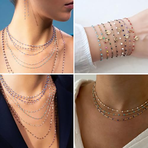 33FT 2mm Gold Cable Chains Navy Blue Enamel Chains Bulk for Jewelry Making | 18K Gold PVD Plated Stainless Steel Enamel Beaded Chains Roll for Necklace Bracelet - color: Gold Navy Blue Beads