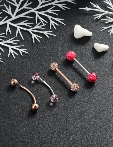14G Tongue Rings Snake Frog Eyes Piercing Jewelry for Women Men Surgical Steel Plastic Tongue Rings - color: Rose Gold