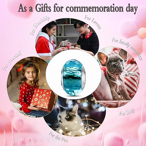 MICOO 925 Sterling Silver Charms for Bracelets,Fashion DIY Dangle Pendants Beads Simulated Birthstone Charms,Birthday Gifts for Women - color: 1 Pale blue Charms