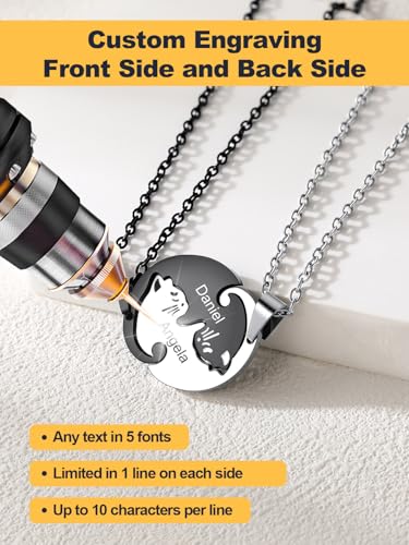 U7 Cat Pendant Necklace for Women Stainless Steel Cute Kitty Cat Jewelry Gift - style: 02-Round Cat Set-Steel+Black(Customized)