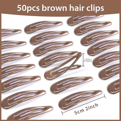 Teenitor 50Pcs Hair Barrettes For Women Brown Snap Hair Clips,2 Inch Hair Barrettes Hair Clips For Women, Brown - color: Brown