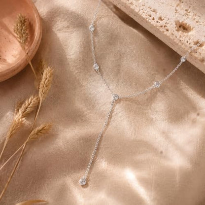 Lariat Gold Necklace for Women, Dainty Long Necklaces 14k Gold Plated Y-Shaped Layered Drop Necklaces for Women Trendy Simple Gold Jewelry for Prom Vacation Gifts - color: Station Y Necklace-Silver