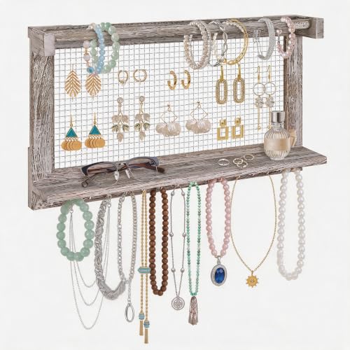 Jerry & Maggie Wall Mounted Jewelry Organizer, Wooden Necklace Holder Hanger with Hooks, Wall Jewelry Organizer Wall Mount for Necklace Display (1 Pack) - color: 1 Pack