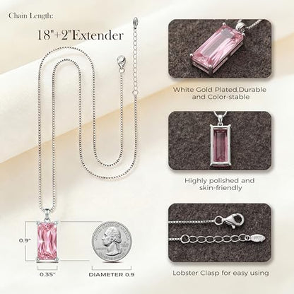 8mm x 16mm Square Birthstone Pendant Necklace – Fashion charming Sterling Silver Gift for women - color: October
