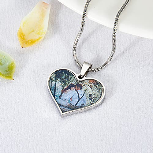 Farfume Personalized Photo Necklace for Women/Men, Memorial Jewelry Gifts | Holds 2 Pictures Pendant, Custom Engraved Text, Beautiful Locket for Girls, Durable Stainless Steel, Mothers Day Gifts - color: Heart Shape Silver Photo & Text