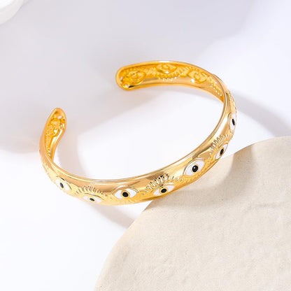 Evil Eye Bracelet, Chunky Gold Bangle Silver Boho Bracelets Open Bohemian Trendy Statement Adjustable Stainless Steel For Women Jewelry Gifts - color: Gold White Eye